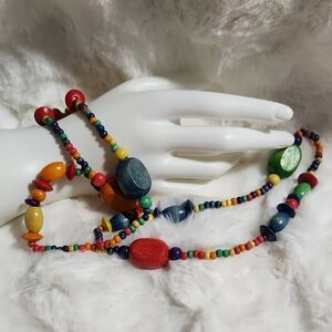 Colorful Multi-Strand Beaded Necklace African Trade Or Recycled Beads